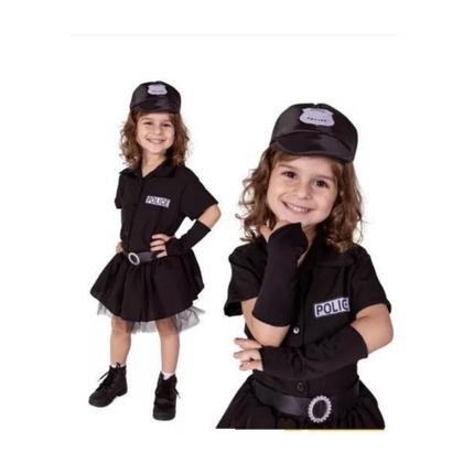 Imagem de Fantasia Policial feminina Infantil completa com luva e chapéu do 2 ao 8 anos linda