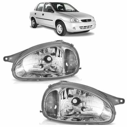 Imagem de Farol Dianteiro Corsa 1994 1995 1996 1997 1998 1999 2000 2001 2002 Máscara Cromada Lisa Vidro Carcaça Branca