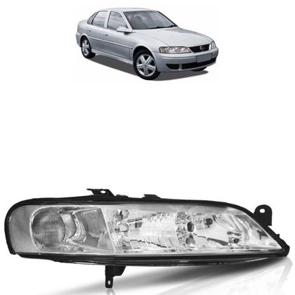Imagem de Farol Dianteiro Vectra Millenium 2000 2001 2002 2003 2004 2005 Máscara Cromada Lente Lisa Acrílico Foco Duplo Carcaça Preta