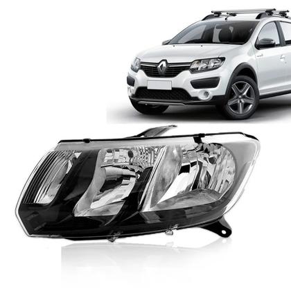 Imagem de Farol Sandero Stepway 2015 Ate 2019 Le Mascara Negra Friso Preto Foco Duplo Lente Lisa H1 H7 260609744R