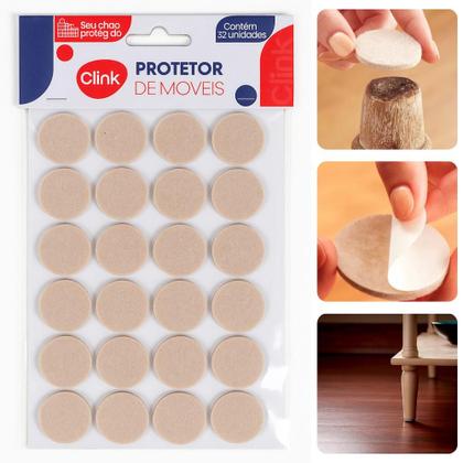 Imagem de Feltro Autoadesivo Protetor Móveis Pé Chão Piso Redondo Pequeno Cartela 32 Pçs Cartela