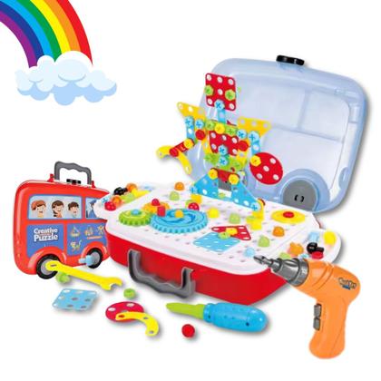 Imagem de Ferramenta Maleta Criativa Quebracabeça Para Crianças Com Furadeira Elétrica Brinquedo Parafusos