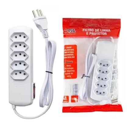 Imagem de Filtro de Linha e Protetor Tripolar 10A 5 Tomadas Bivolt 127/220V Force Line Branco 