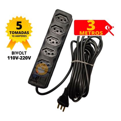 Imagem de Filtro de Linha Régua 3, 4, 5 e 6 Tomadas Cabo PP 3 Metros e 5 Metros