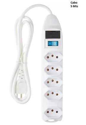Imagem de Filtro De Linha Régua Extensão Com 5 Tomadas 2P+T Cabo 5 Metros Bivolt