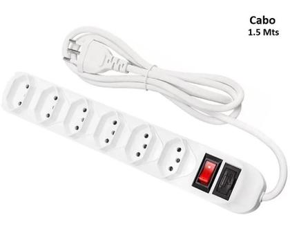 Imagem de Filtro De Linha Régua Extensão Com 6 Tomadas 2P+T Com Cabo 1.5 Mts Bivolt