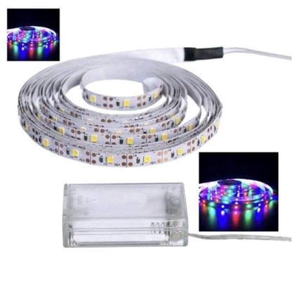 Imagem de fio fita led luz 2m 120 LEDs pilha autocolante COLORIDA