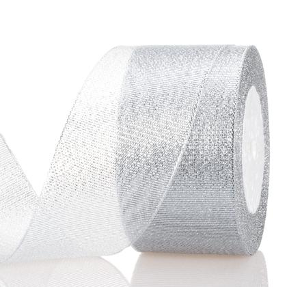 Imagem de Fita YASEO Silver Glitter 2 polegadas de largura 25 jardas de comprimento