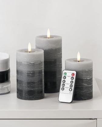 Imagem de Flameless Candles Stmarry Distressed Gradient Grey, conjunto de 3