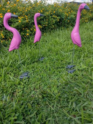 Imagem de Flamingo 3 Peças Enfeites e Decorações para Jardim