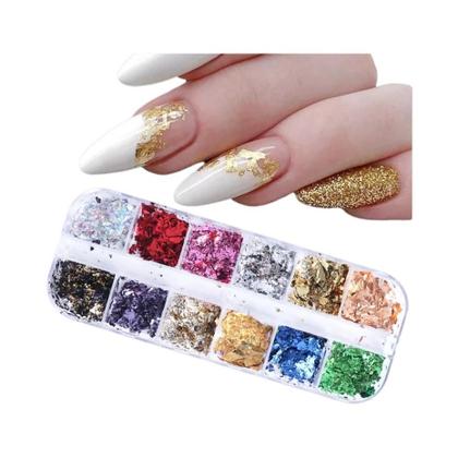 Imagem de Flocos De Alumínio Com Glitter Dourado Em 12 Cores Para Decoração De Unhas, Chips De Paillette Para