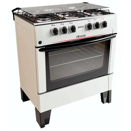 Imagem de Fogão 5 Bocas a Gás Braslar Sirius Plus com Acendimento Automático e Forno 72,2L Branco Bivolt