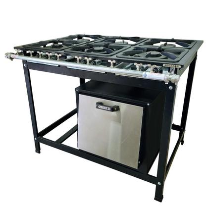 Imagem de Fogão Baixa Pressão 6 Bocas Alcazon com Forno 60 Litros Tampa Inox ACZ-005+ACZF-001