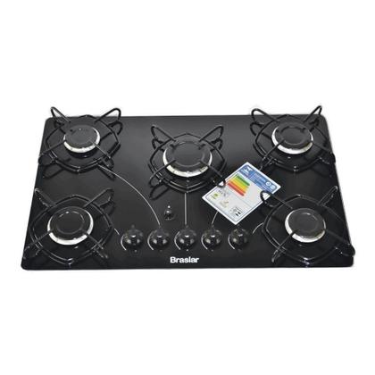 Imagem de Fogão Cooktop 5 Bocas a Gás Ultra Chama 127V/220V Bivolt Acendimento Automático Vidro Temperado Braslar