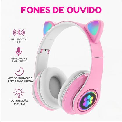 Imagem de Fone de Ouvido Infantil Rosa com LED e Som Claro