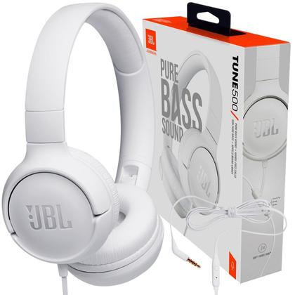 Imagem de Fone de Ouvido JBL Tune 500 Branco Pure Bass Com Microfone Controle para Música Chamadas JBLT500WHT