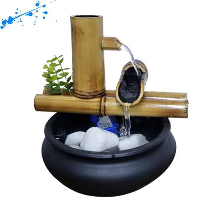 Imagem de Fonte De Mesa Agua Cascata Resina E Bambu Decorativa Feng Shui 19cm