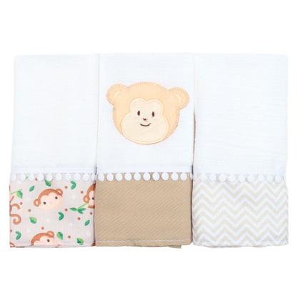 Imagem de Fralda de Boca Macaco Bege 3 Peças