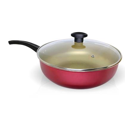 Imagem de FRIGIDEIRA FUNDA GRANDE WOK ANTIADERENTE Nº 30 CEREJA COM BEGE ALUMÍNIOS PORTELA