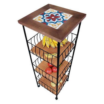 Imagem de Fruteira Rústica de Ferro e Madeira 3 Andares Decorativos