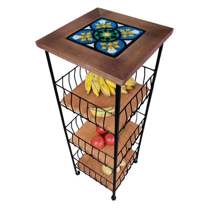 Imagem de Fruteira Rústica de Ferro e Madeira 3 Andares Decorativos