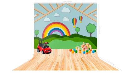 Imagem de Fundo Fotografico em Tecido Arco-íris Céu e Grama - 150x170cm