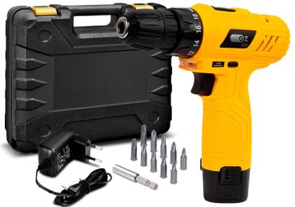 Imagem de Furadeira Parafusadeira Sem Fio 12v Bivolt Com Bits, Brocas E Maleta