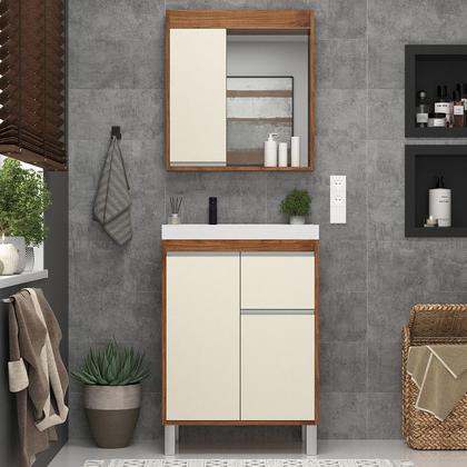 Imagem de Gabinete de Banheiro 60cm com Lavatório e Armário Ref 670 Cewal - Amendoa/Off White