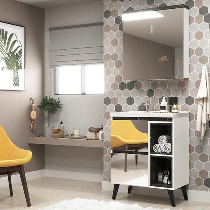 Imagem de Gabinete de Banheiro 70cm com Lavatório e Armário Ref 710 Cewal - Branco/Portoro