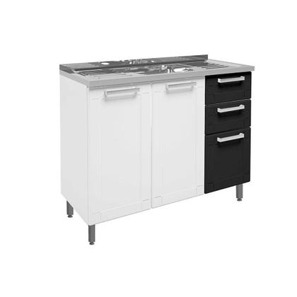Imagem de Gabinete de Cozinha Modulado c/Pia Múltipla 6015 3 Portas e 2 Gavetas Branco/Preto - Bertolini