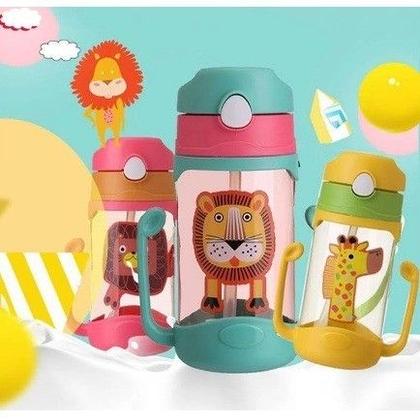 Imagem de Garrafa Infantil 400 ML Com Canudo em Silicone Retrátil e Cordão Safari Squezee