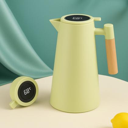 Imagem de Garrafa Térmica Termômetro Digital 1L Café Chá Com Cabo Madeira MS-934