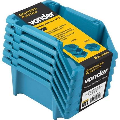 Imagem de Gaveteiro Plástico, Jogo Com 6 Peças, Modelo Prático, Nº 3, Azul, VONDER