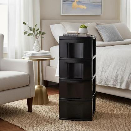 Imagem de Gaveteiro Plástico Todo Preto 4 Gavetas Grandes Agraplast 598  Organização para Casa e Escritório