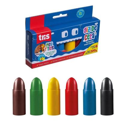 Imagem de Giz de Cera Jumbo Gizão Super Meu Primeiro Giz 6 Cores Tris  Infantil Aprender a Pintar