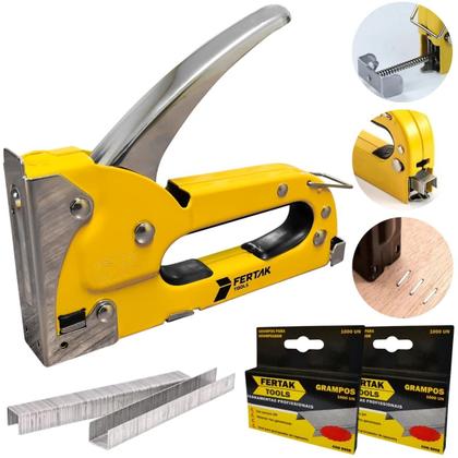 Imagem de Grampeador Manual Tapeceiro Madeira Pressão Grampos 4 - 8mm + 4100 Grampos  Fertak