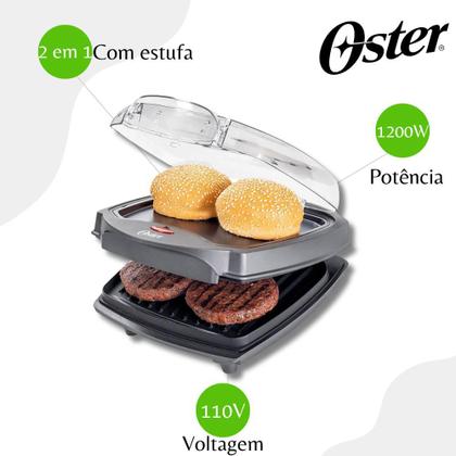 Imagem de Grill Elétrico Burguer Oster 2 em 1 com Estufa OGRL500 - 110V