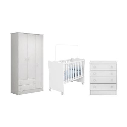 Imagem de Guarda Roupa 3 Portas, Berço e Cômoda 4 Gavetas Branco