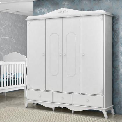 Imagem de Guarda-roupa 4 Portas Provençal Realeza Branco Acetinado Canaã