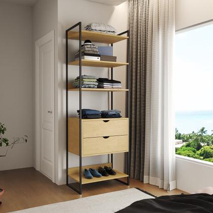 Imagem de Guarda Roupa Aberto Industrial Solteiro 1 Módulo com Gaveta Canela Ferro Preto 