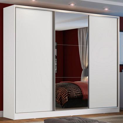 Imagem de Guarda Roupa Casal 100% MDF Madesa Zurique 3 Portas de Correr com Espelho - Branco