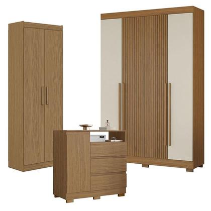 Imagem de Guarda Roupa Casal 2030240 Atacama Areia com Armário Multiuso 2000191 e Cômoda 2014143 Atacama - Aramóveis