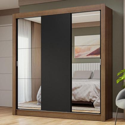 Imagem de Guarda-Roupa Casal 3 Portas de Correr com Espelhos Rustic/Preto Nobre Madesa