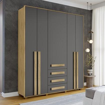 Imagem de Guarda-Roupa Casal 5 Portas 3 Gavetas Las Vegas III Cinamomo/Grafite  RV Móveis