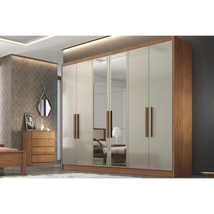 Imagem de Guarda Roupa Casal 6 Portas e 8 Gavetas c/ Espelho Rizon/Linea Freijo Cumaru c/ Fendi - Novo Horizonte