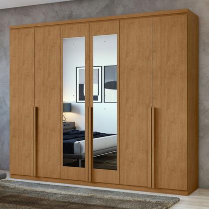 Imagem de Guarda-Roupa Casal Alonzo 6 Portas 4 Gavetas com Espelho 100% Mdf Amêndoa Clean - Móveis Lopas