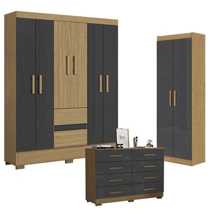 Imagem de Guarda Roupa Casal Coimbra 2005138 com Armário Multiuso 2000191 e Cômoda 2014148 Atacama Grafite - Aramóveis