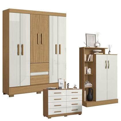 Imagem de Guarda Roupa Casal Coimbra 2005138 com Cômoda 8 Gavetas 2014148 e Armário Multiuso Florença 2000199 Atacama Off White - Aramóveis