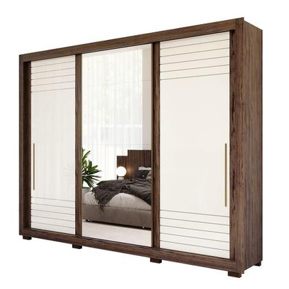 Imagem de Guarda Roupa Casal Com Espelho 100% Mdf 3 Portas 6 Gavetas Vitória Panan Móveis Cacau/Off White