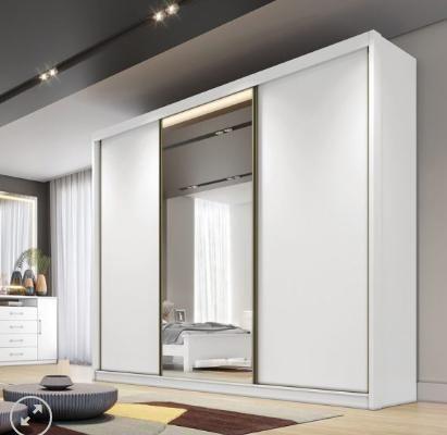 Imagem de Guarda Roupa Casal Diamond 3 Portas 8 Gavetas Com 1 porta de Espelho - Branco - Móveis Novo Horizonte